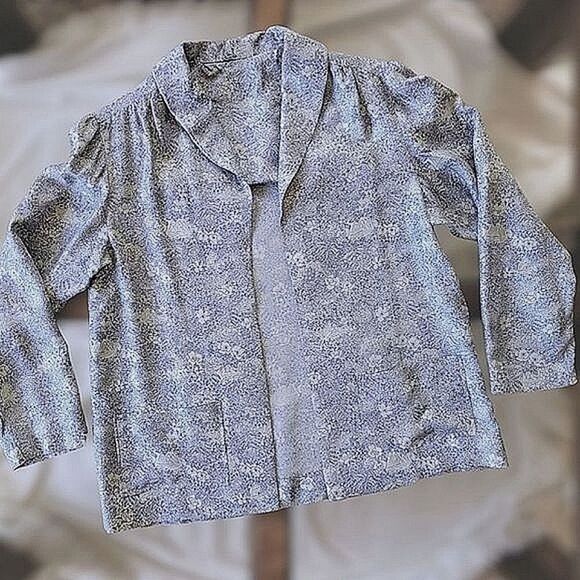 Vtg 60s blue & pale grey floral print dress & blazer co ord set - Picture 8 of 15